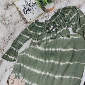 MELE BEACH Tie-Dye Stripes Off-Shoulder maxi dress women's one-size green
